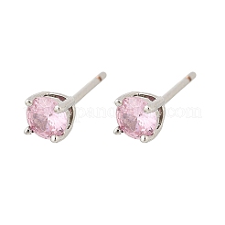Boucles d'oreilles à tige rondes plates en laiton avec pavé de zircones cubiques pour femmes&nbsp;EJEW-G428-29C-03