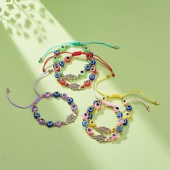 Malocchio perline in resina e bracciali con perline intrecciate in lega di strass a mano di hamsa per ragazze donne&nbsp;BJEW-JB08740-02