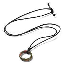 Collana con pendente ad anello in pietre naturali miste con cordini cerati&nbsp;NJEW-R262-01A
