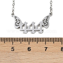 201 Edelstahl Nummer 444 mit Schmetterlingsflügel-Anhänger Halsketten&nbsp;NJEW-P332-01B-P