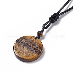Collana con ciondolo a forma di fiore della vita con pietre preziose naturali e cordino in nylon da donna&nbsp;NJEW-P274-02