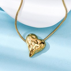 Colliers à chaîne serpent avec pendentif en forme de cœur texturé en acier inoxydable 304&nbsp;NJEW-U026-11G