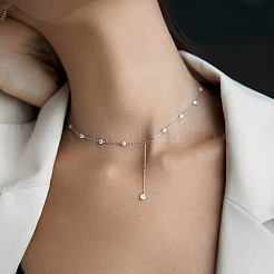 Collar largo con colgante de circonita de plata de ley y borla para mujer&nbsp;LD8156
