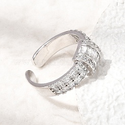 Offene Manschettenringe aus Messing mit Mikropavé und Zirkonia für Damen&nbsp;RJEW-L343-04P-04