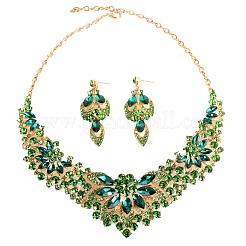 Set di collana con ciondolo a forma di fiore in lega di vetro e strass e orecchini pendenti a bottone&nbsp;FS-WG74144-02