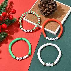4 Stück handgefertigte Polymer Clay Heishi Perlen Stretch Armband Sets&nbsp;BJEW-FS00030