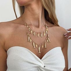 Doppelreihige Halskette mit mehreren Fischanhängern aus Zinklegierung und Eisen im böhmischen Ozean-Stil für Damen&nbsp;WG627B2-01