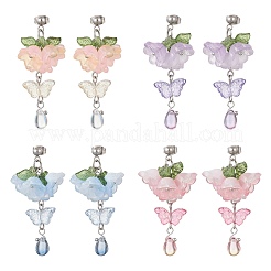 Ohrstecker mit Blume und Schmetterling aus Glas und Acryl&nbsp;EJEW-TA00788