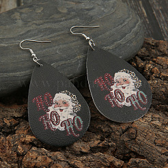 Boucles d'oreilles pendantes en similicuir à motif de larme avec Père Noël&nbsp;FS-WGC69B2-01