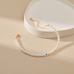 Elegantes pulseras de cuentas redondas de imitación de perlas de latón para mujer&nbsp;EQ5066
