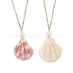 Collier avec pendentif en coquille Saint-Jacques naturelle&nbsp;NJEW-JN06547