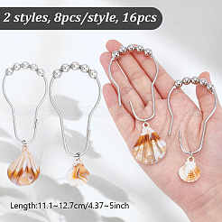 16 Stück 2 Stile Muschelform undurchsichtiges Acryl mit Duschvorhangringen aus Eisen für Badezimmer&nbsp;HJEW-NB00294