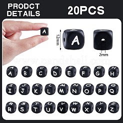 20 pièces cube noir lettre perles de silicone 12x12x12mm dés carrés alphabet perles avec 2mm trou entretoise perles de lettre en vrac pour bracelet collier fabrication de bijoux&nbsp;JX433V