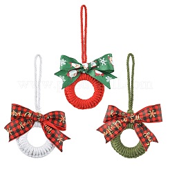 3 pendentif de couronne de Noël en coton fait à la main&nbsp;HJEW-JM02702