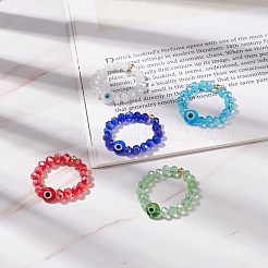 Lampwork Evil Eye & Bague extensible en perles de verre pour femme&nbsp;RJEW-JR00483-01