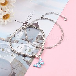 Bracciali con ciondoli a farfalla smaltati in lega e set di bracciali a più fili con catena portacavi in ottone&nbsp;BJEW-JB06075