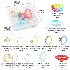 12 Stück 12 Stil Kirsche & Erdbeere & Blume Glas Samen & Heishi Perlen Stretch Fingerringe aus Fimo&nbsp;RJEW-YW0001-01