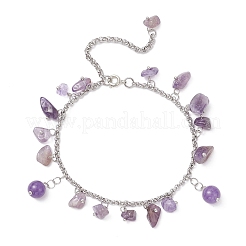 Braccialetti con ciondoli in acciaio inossidabile 304 con ametista naturale&nbsp;BJEW-JB12376-02