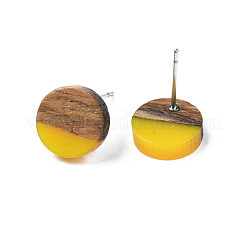 Orecchini a bottone in resina opaca e legno di noce&nbsp;EJEW-N017-008-B05