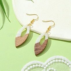 Boucles d'oreilles pendantes en résine bicolore et bois de noyer&nbsp;EJEW-JE05504-03