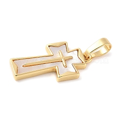 Colgantes de concha blanca natural con pavé de latón&nbsp;KK-S522-01B-G