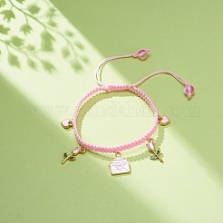 Braccialetto di fascino dello smalto della lega rosa della busta del cuore&nbsp;BJEW-JB08682-01