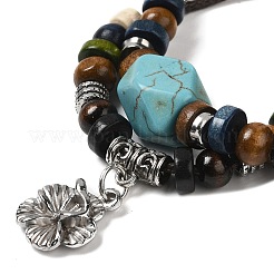 Polygone turquoise synthétique et bracelet multi-brins double couche en perles de bois naturel&nbsp;BJEW-P301-01AS
