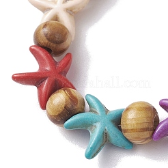 Bracelets extensibles turquoise synthétique teints en étoile de mer de plage&nbsp;BJEW-JB10295-02