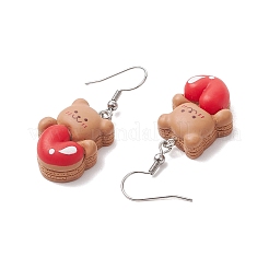Orecchini pendenti in resina opaca a forma di orso con cuore&nbsp;EJEW-JE06436