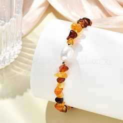 Braccialetti elastici con perline di ambra naturale per donna&nbsp;BJEW-JB13716