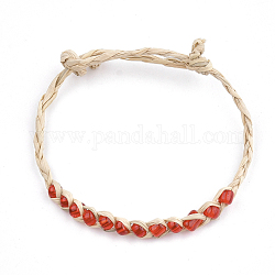 Bracelets de raphia tressés à la main, bracelets chanceux, avec des perles de rocaille, réglable, rouge, 9-7/8 pouce ~ 10-7/8 pouces (25 cm ~ 27.5 cm)