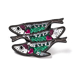 Triple Fish with Heart Enamel Pin for Halloween, Animal Alloy Badge for Backpack Clothing, Electrophoresis Black, Colorful, 22.5x35x1.5mm, Pin: 1mm