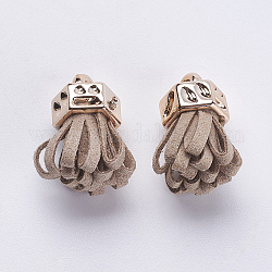 Décorations de pendentif avec pampilles d'imitation daim, avec embouts de cordon en plastique ccb, or rose, brun, 24x13x11mm, Trou: 3mm