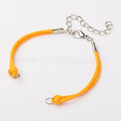 Korean Waxed Polyester Cord Bracelet Making, with Iron Findings and Alloy Lobster Claw Clasps, Platinum, Orange, 155x4mm, Hole: 4mm