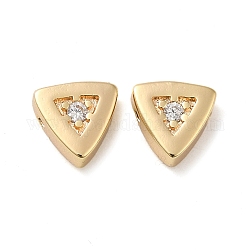 Micro pavé di perle di zirconi cubici in vero ottone placcato oro 18k, triangolo, chiaro, 7.5x8x3.5mm, Foro: 1 mm
