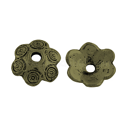 6 -petal Blume tibetischen Stil Legierung Perlenkappen, Cadmiumfrei und Nickel frei und Bleifrei, Antik Bronze, 14x13.5x4.5 mm, Bohrung: 2 mm