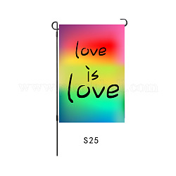 Drapeaux de jardin en lin, fierté/drapeau arc-en-ciel, pour les décorations de jardin à la maison, rectangle avec le mot amour c'est l'amour, mot, 45x30x0.5 cm