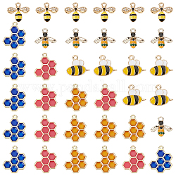 Pendentifs en alliage sunnyclue, avec l'émail et strass, nid d'abeille et abeilles, couleur mixte, 36 pcs / boîte