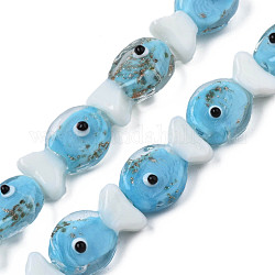 Handgemachte Murano Glas Perlen Stränge, mit Glitzerpulver, Fisch, Deep-Sky-blau, 19~20x12.5x9 mm, Bohrung: 0.8 mm, ca. 25 Stk. / Strang, 18.90 Zoll (48 cm)