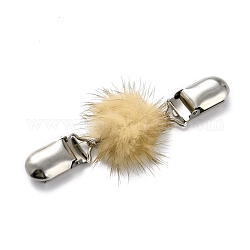 Clips de cardigan en alliage vintage, avec perles rondes recouvertes de fausse fourrure de vison, clip de col de chandail, platine, Sandy Brown, 110mm