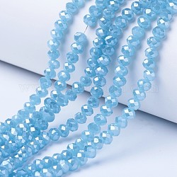 Electroplate Glass Beads Strands, Imitation Jade Beads, Pearl Luster Plated, Faceted, Rondelle, Light Sky Blue, 8x6mm, Hole: 1mm, about 68~70pcs/strand, 16 inch(40cm)