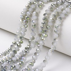 Electroplate Glass Beads Strands, Imitation Jade Beads, Pearl Luster Plated, Half Green Plated, Faceted, Rondelle, Gainsboro, 8x6mm, Hole: 1mm, about 68pcs/strand, 15.5 inch(38.75cm)