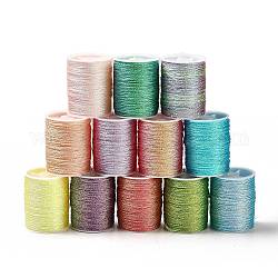 12 rouleau 12 couleurs cordon polyester 6 plis, pour la fabrication de bijoux, couleur mixte, 0.5mm, environ 18~20 m / bibone , 1 rouleau / couleur