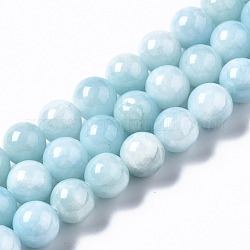 Chapelets de perles de pierres en jade jaune teinte, ronde, lumière bleu ciel, 12mm, Trou: 1.5mm, Environ 33 pcs/chapelet, 15.7 pouce