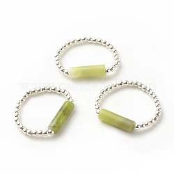 Anillo de dedo con cuentas de columna de jade natural de taiwán con hematita sintética, joyas de piedras preciosas para mujeres, Platino, diámetro interior: 16~19 mm