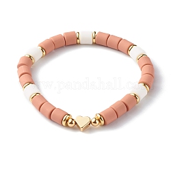 Bracciali elasticizzati fatti a mano con perle di argilla polimerica, con perline in ottone, cuore, cammello, diametro interno: 2~2-1/8 pollice (5.2~5.3 cm)