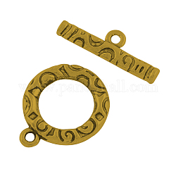 Tibetan Style Alloy Toggle Clasps, Cadmium Free & Lead Free, Antique Golden, Bar: 7x22x3mm, Hole: 1.5mm, Ring: 17x20x3mm, Hole: 1.5mm, about 310pcs/1000g