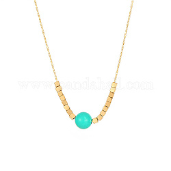 Stainless Steel Pendant Necklace for Women, Round & Cube, Golden, Aquamarine, 15-3/4 inch(40cm)