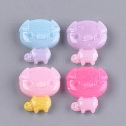 Resin Cabochons, with Glitter Powder, Cartoon Piggy Findings, Mixed Color, 20x17x6mm

