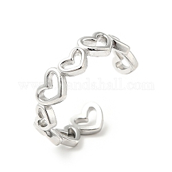 304 anillo de puño abierto con envoltura de corazón de acero inoxidable, anillo hueco para mujer, color acero inoxidable, nosotros tamaño 6 3/4 (17~19 mm)